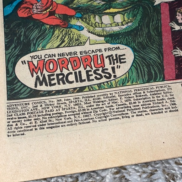 VINTAGE 1968 DC COMICS Adventure Comics Superman 1st App Mordru Silver Age #369 - Picture 6 of 10